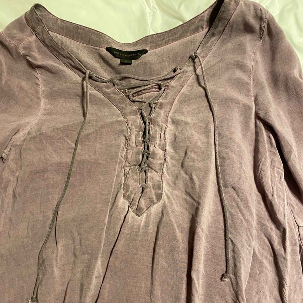 Purple Rock&Republic bell sleeve lace up shirt